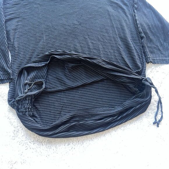 Bryn Walker Ruched Tie Side Striped Tunic Black Gray Cotton Rayon Lagenlook Boho - Picture 4 of 9